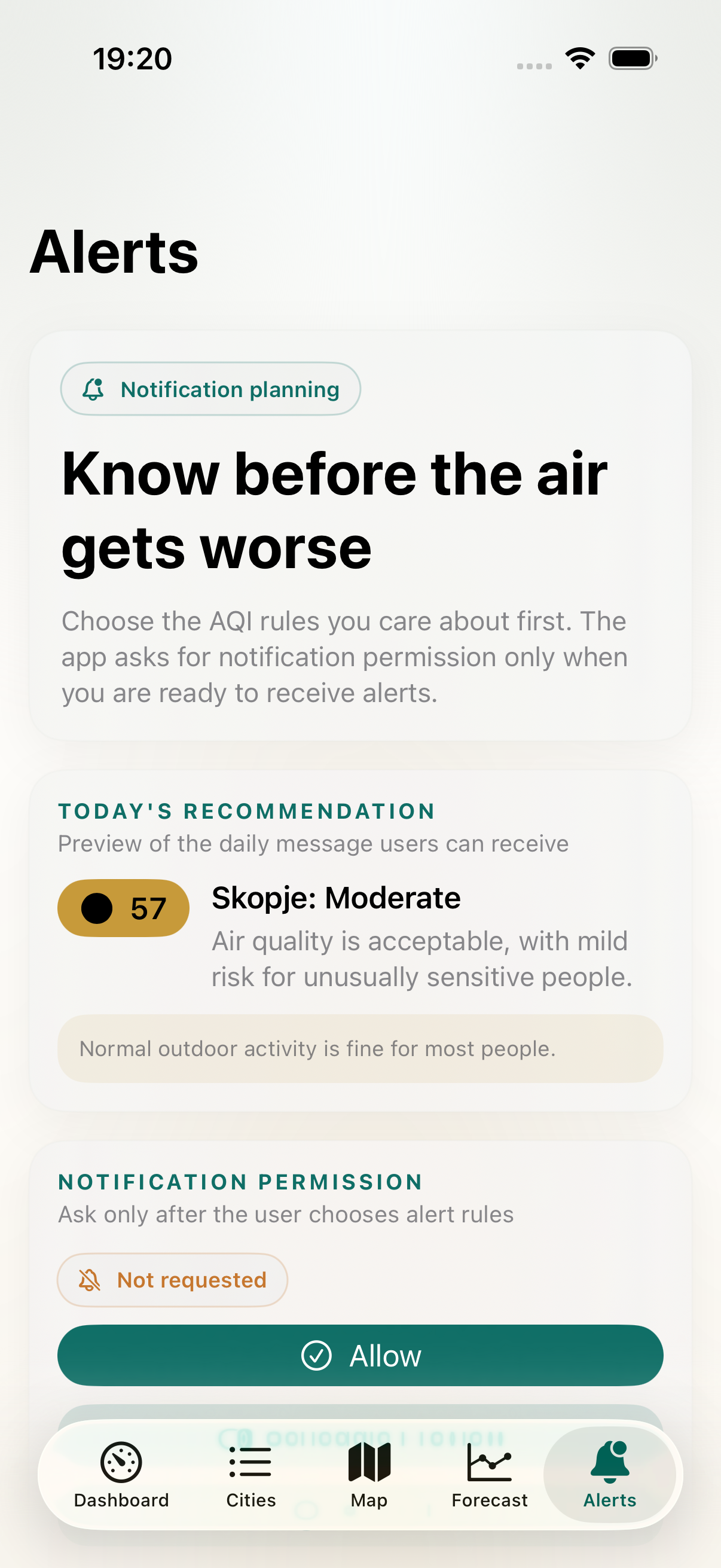 Alerts screen