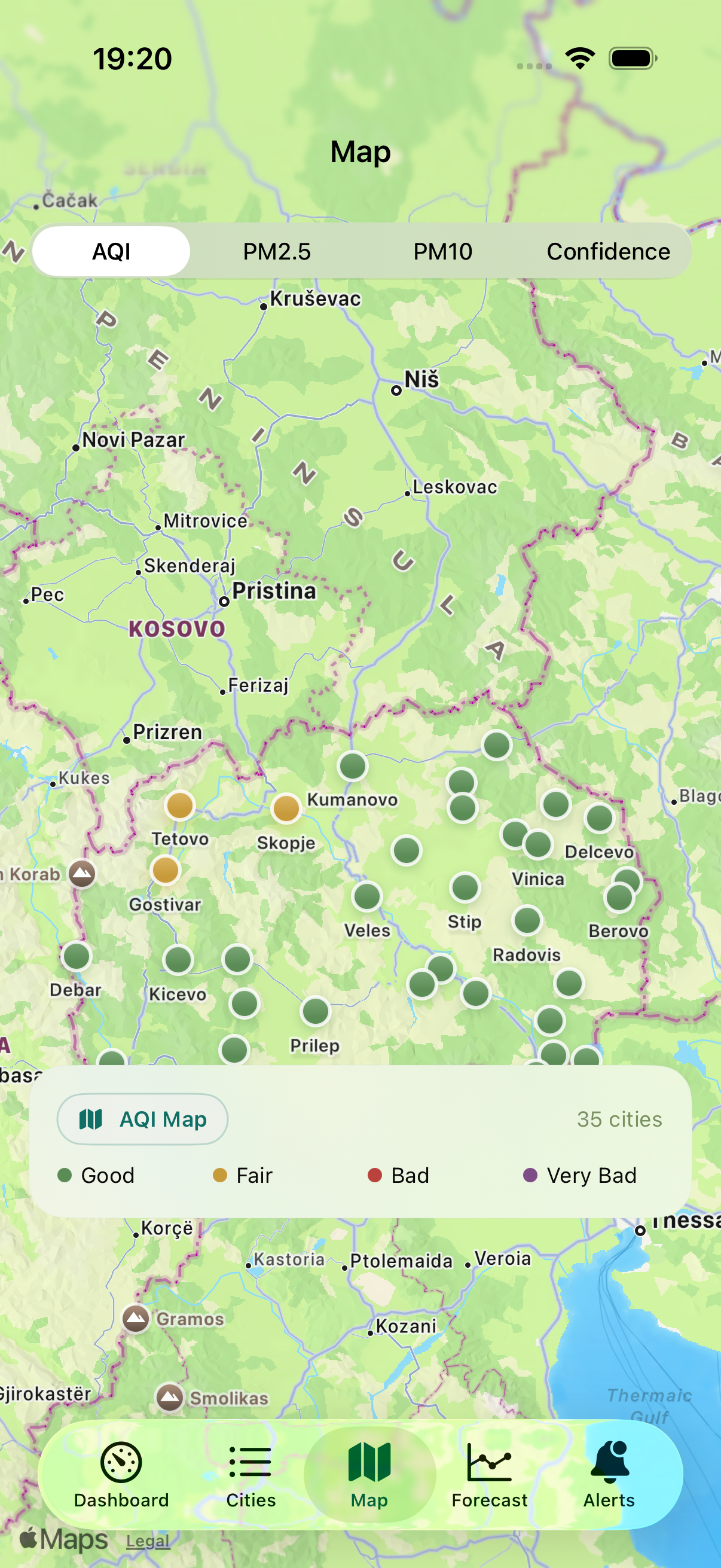 Map of cities